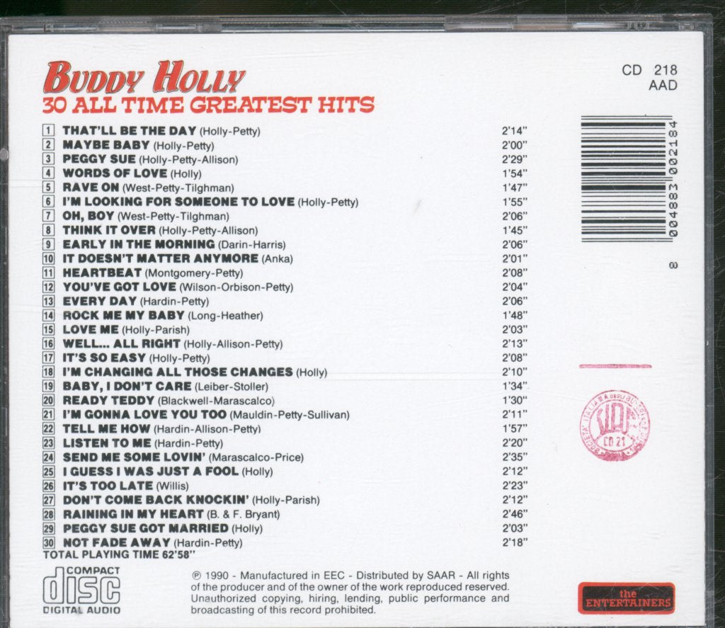 Buddy Holly - 30 All Time Greatest Hits - Cd