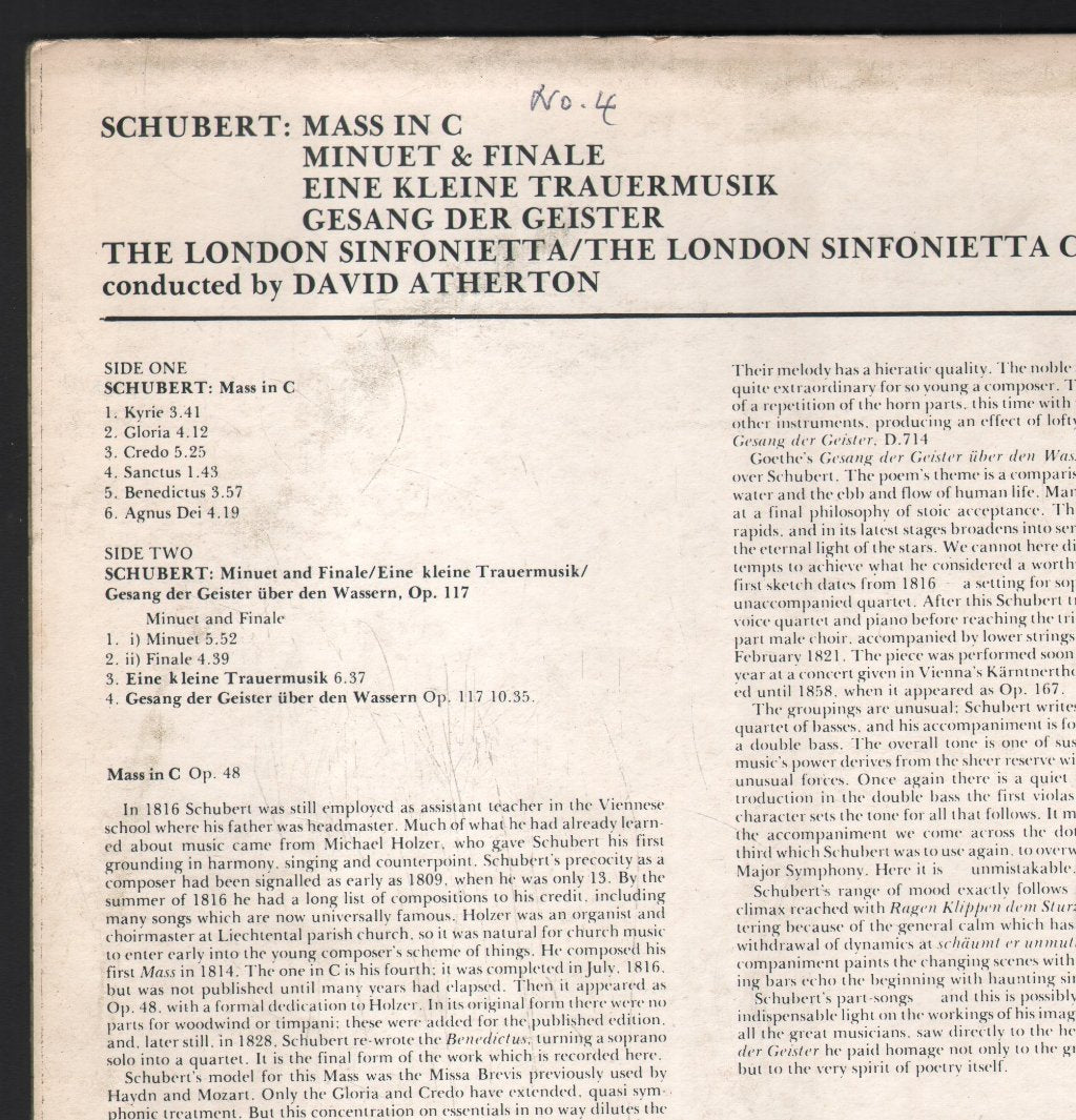 London Sinfonietta / David Atherton - Schubert - Mass In C - Lp