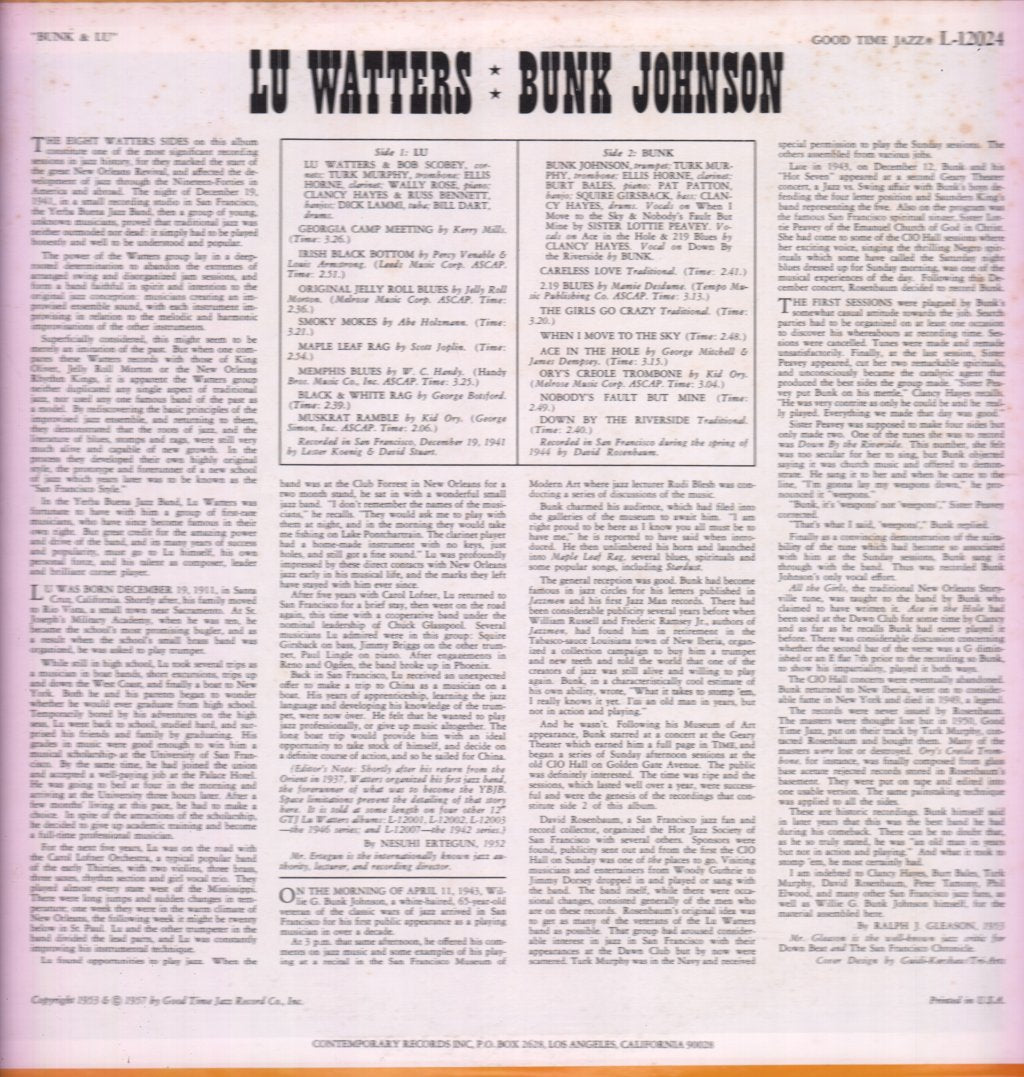 Bunk Johnson / Lu Watters - Bunk & Lu - Lp