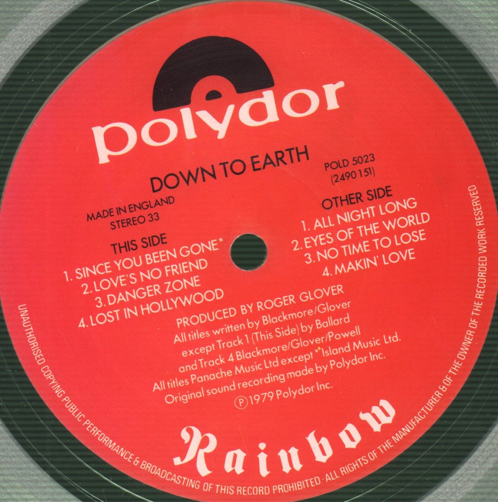Rainbow - Down To Earth - Lp