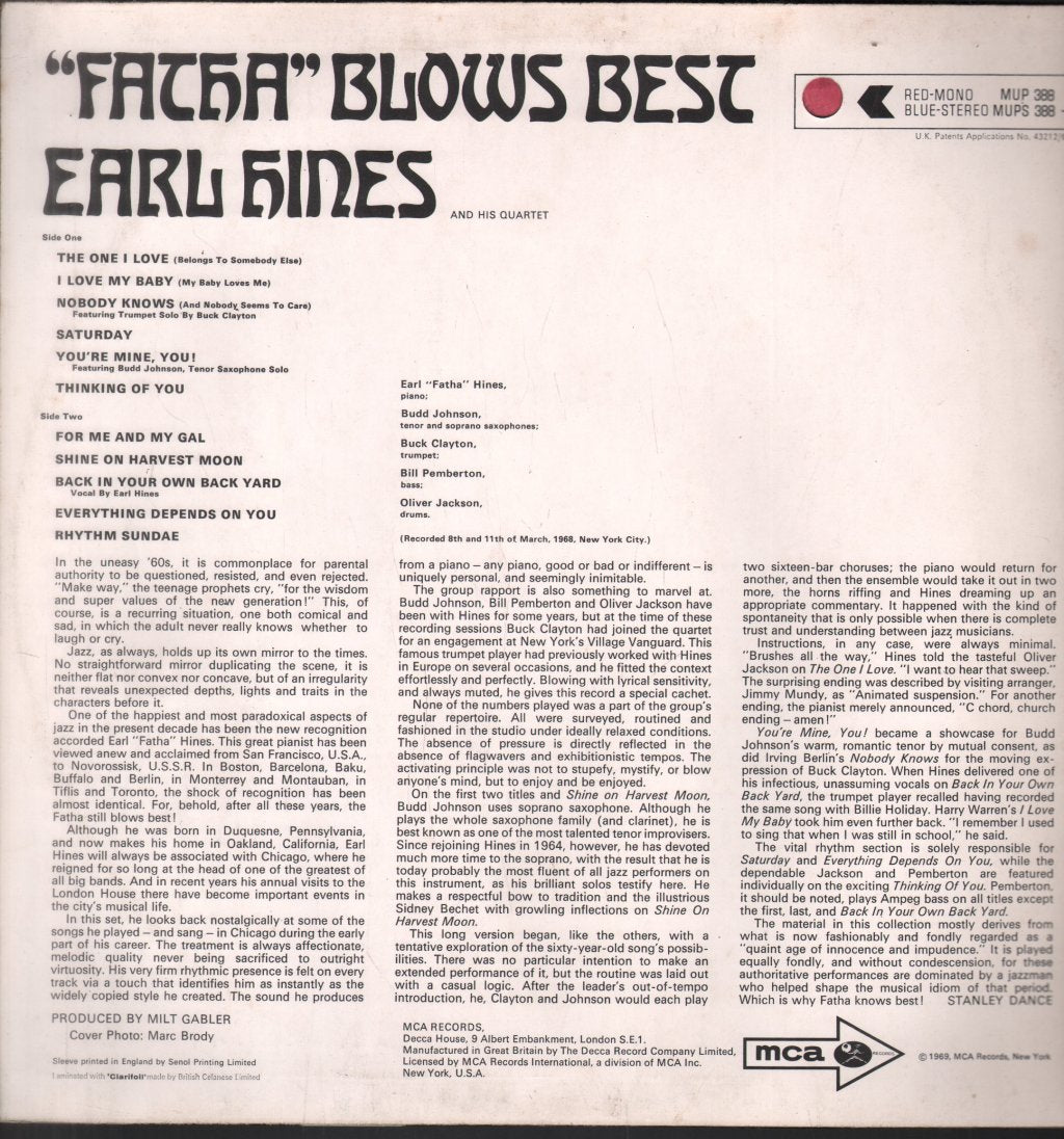 Earl Hines - Fatha Blows Best - Lp