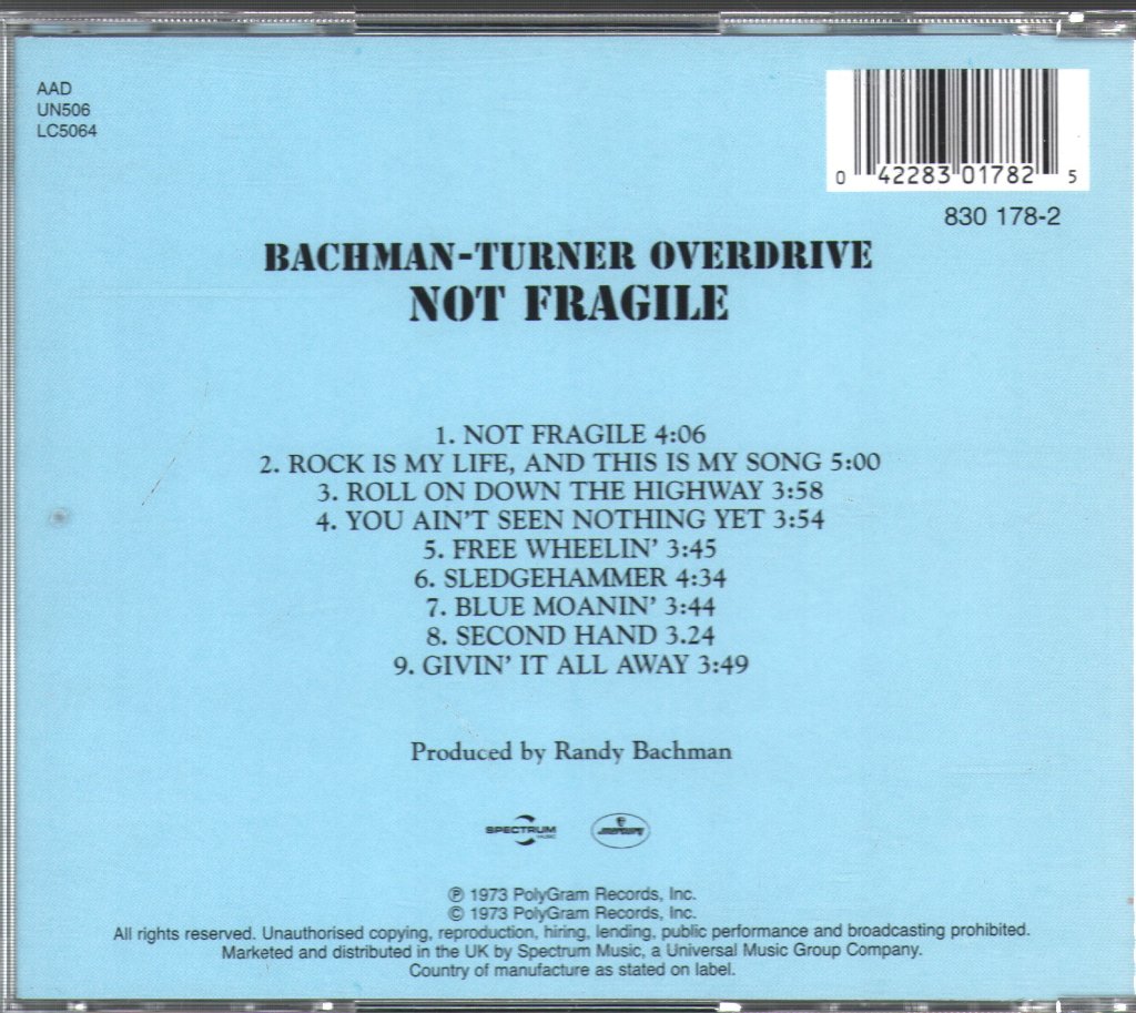Bachman-Turner Overdrive - Not Fragile - Cd