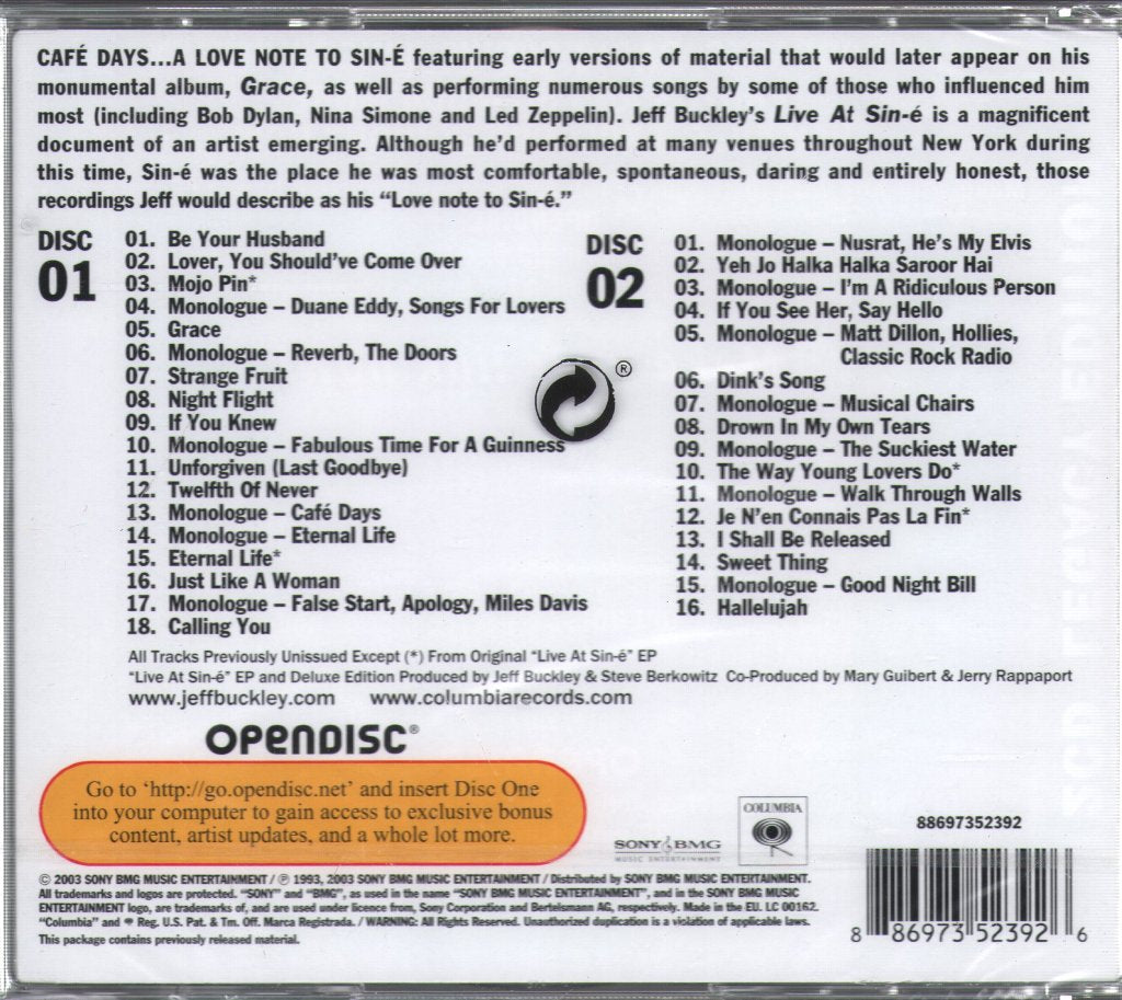 Jeff Buckley - Live At Sin-E - Double Cd