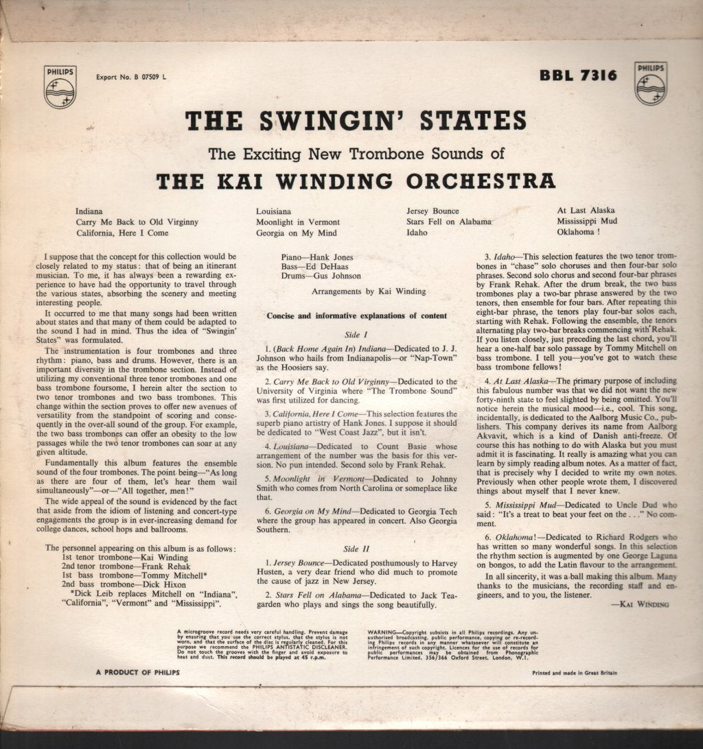Kai Winding Orchestra - Swingin' States - Lp