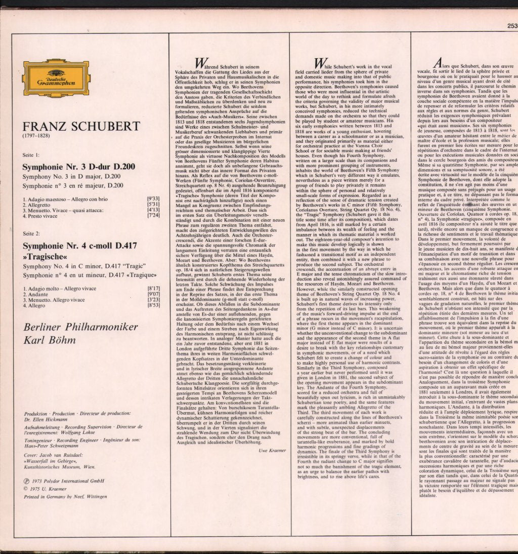 Karl Bohm / Berliner Philharmoniker - Franz Schubert - Symphonien Nr.3 / Nr.4 - Lp