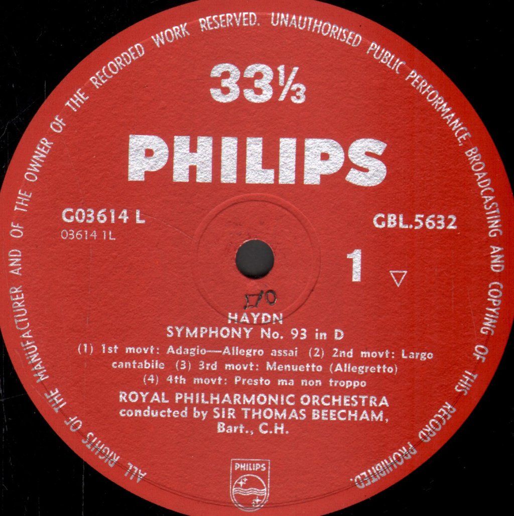 Sir Thomas Beecham / Royal Philharmonic Orchestra - Haydn - Symphony No. 93 in D / Symphony No. 94 in G “Surprise” - Lp