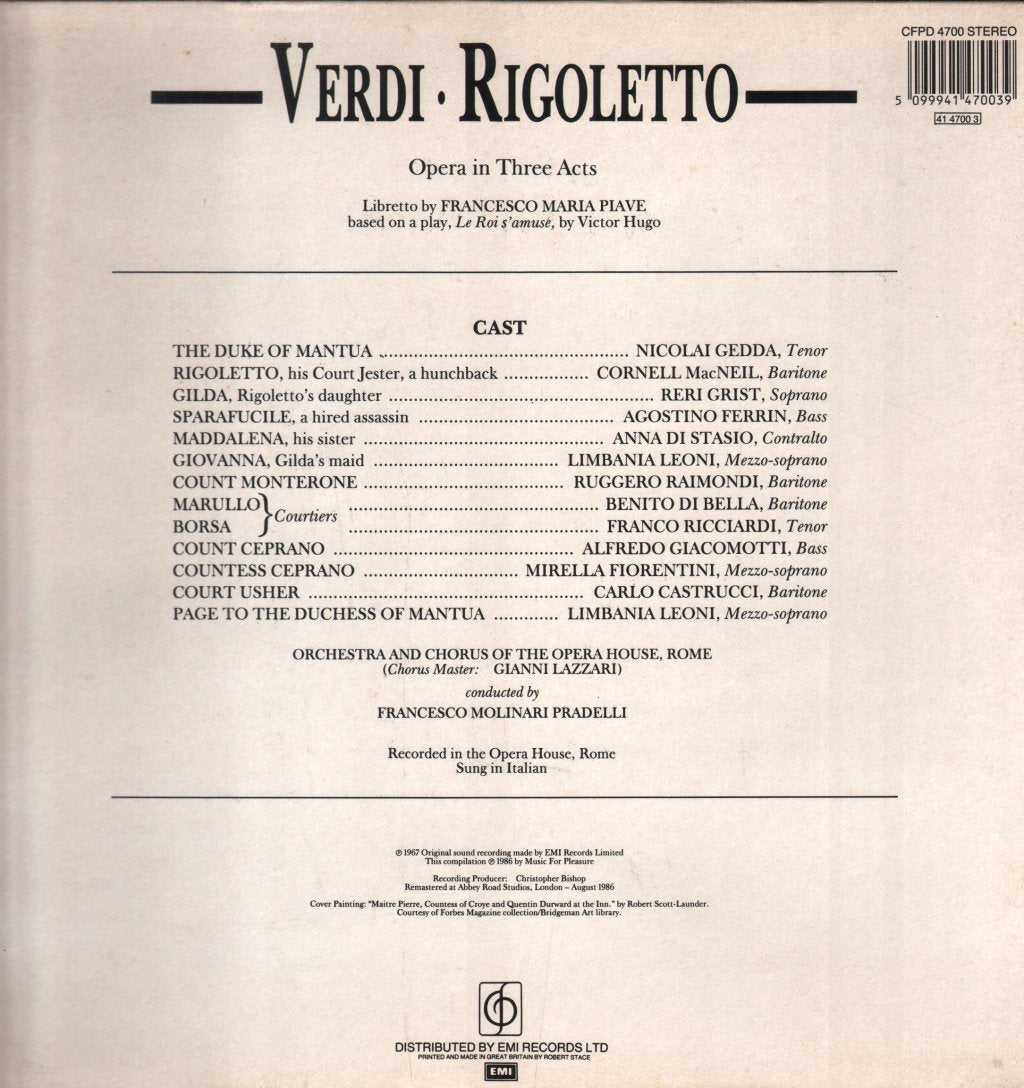 Nicolai Gedda / Cornell MacNeil / Francesco Molinari Pradelli - Verdi - Rigoletto - Double Lp