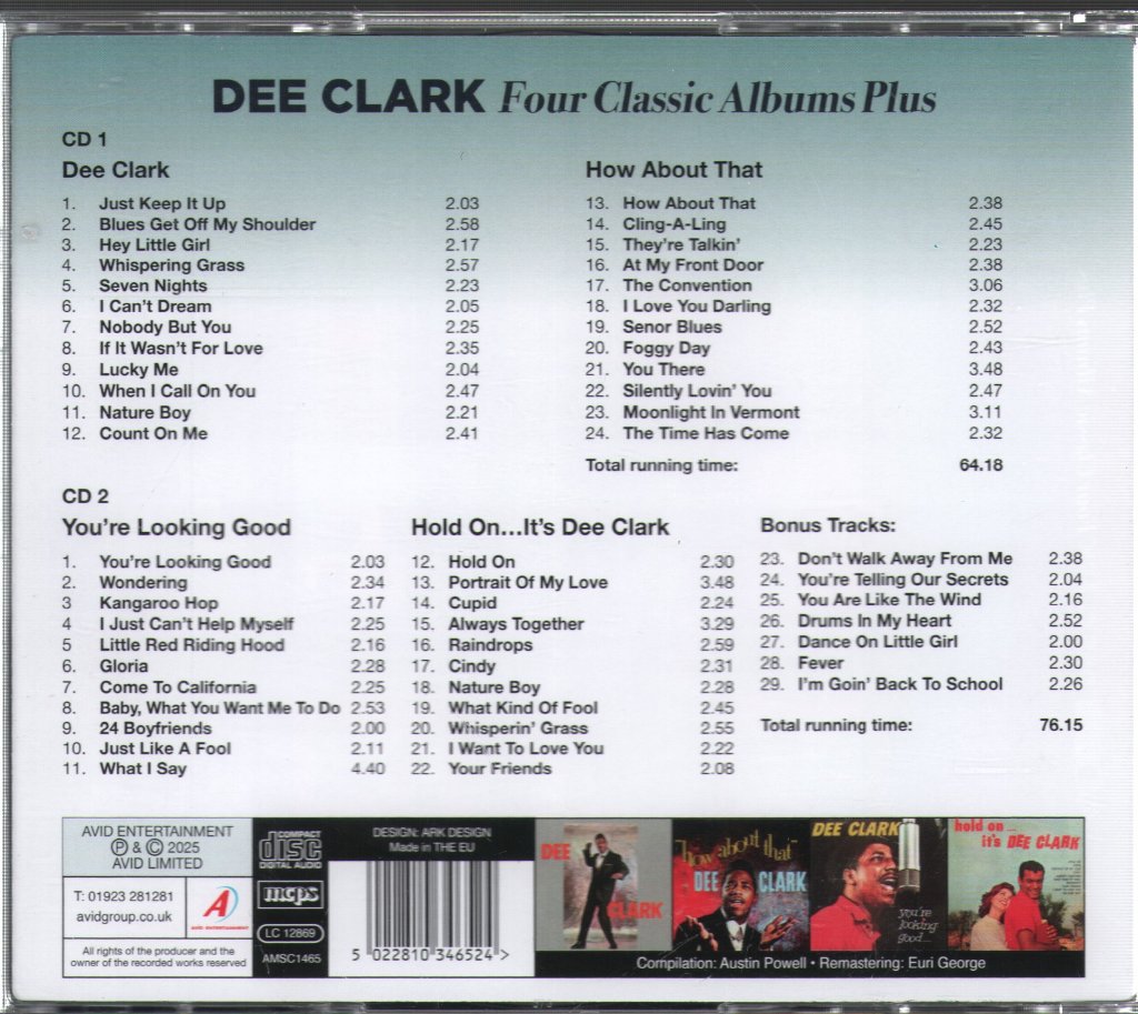 Dee Clark - Four Classic Albums Plus (Dee Clark / How About That / You're Looking Good / Hold On… It's Dee Clark) - Double Cd