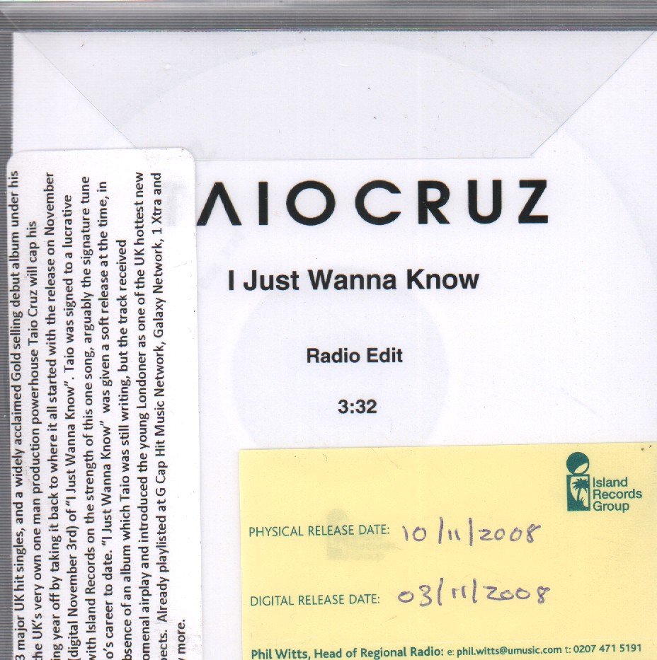 Taio Cruz - I Just Wanna Know - Cdr