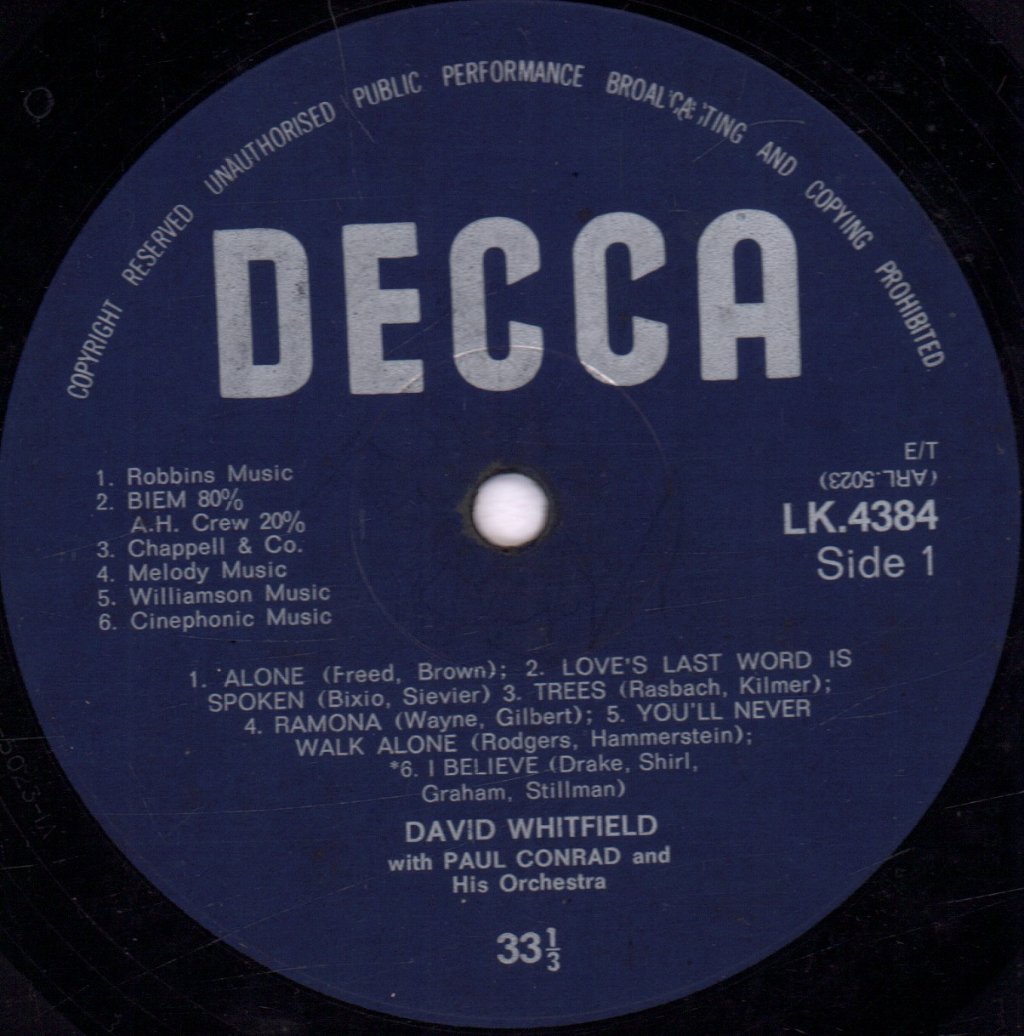 David Whitfield - Alone - Lp