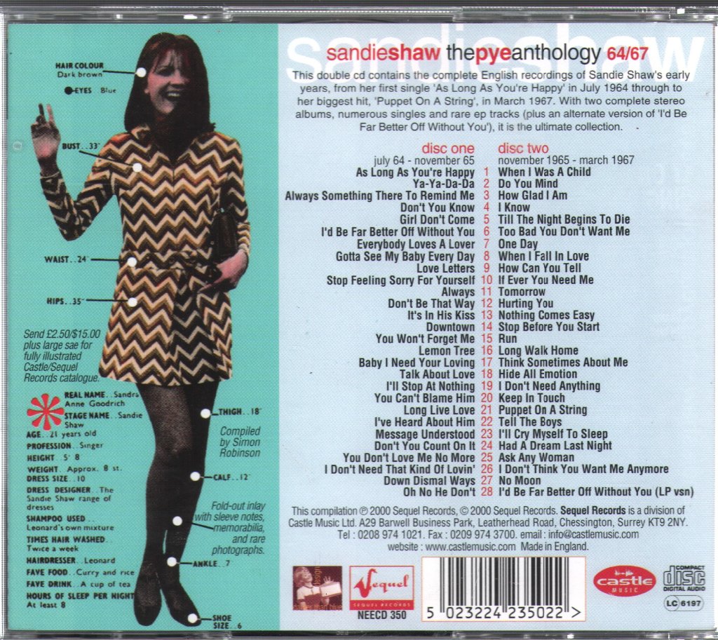 Sandie Shaw - Pye Anthology 64 / 67 - Double Cd