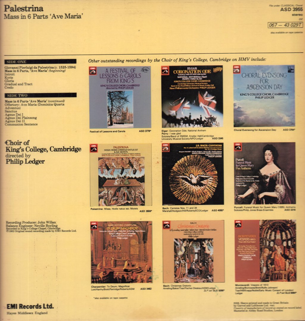 Choir Of Kings College Cambridge - Paestrina Missa Ave Maria In 6 Parts - Lp