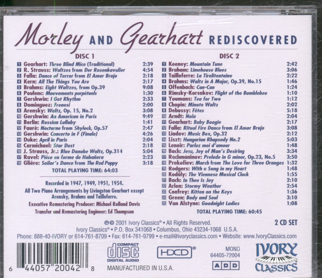 Virginia Morley And Livingston Gearhart - Rediscovered - Historic Two Piano Wizardry - Double Cd