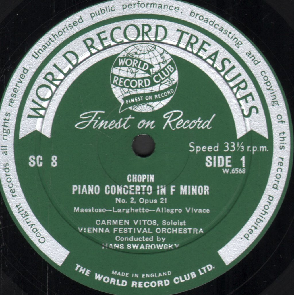 Carmen Vitos / Walter Schneiderhan / Vienna Festival Orchestra - Chopin - Piano Concerto No.2 / Mozart - Sinfonia Concertante For Violin & Viola - Lp