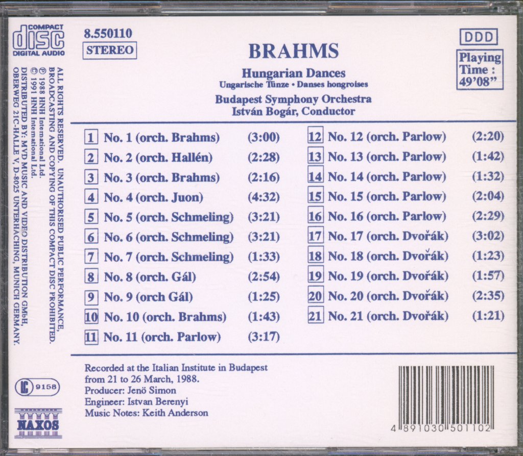 István Bogár, Budapest Symphony Orchestra - Brahms - Hungarian Dances Nos. 1 - 21 - Cd