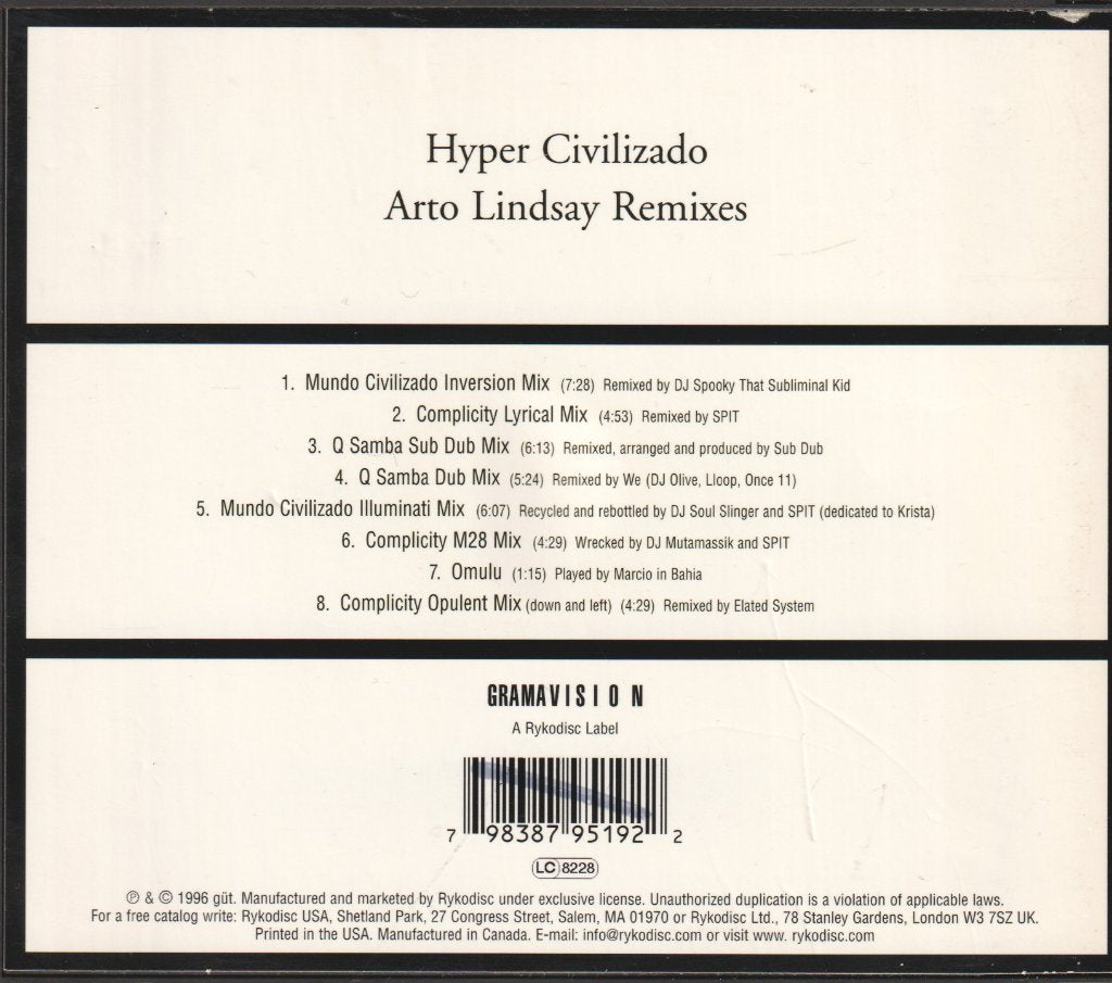 Arto Lindsay - Hyper Civilizado (Arto Lindsay Remixes) - Cd