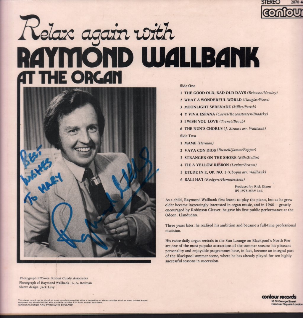 Raymond Wallbank - Relax Again With Raymond Wallbank At The Organ - Lp