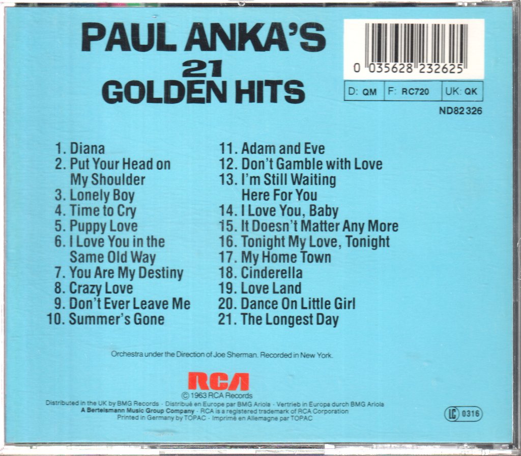 Paul Anka - Paul Anka's 21 Golden Hits - Cd