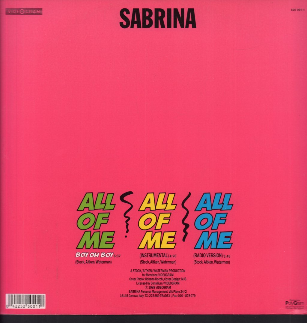 Sabrina - All Of Me - Boy Oh Boy - 12 Inch