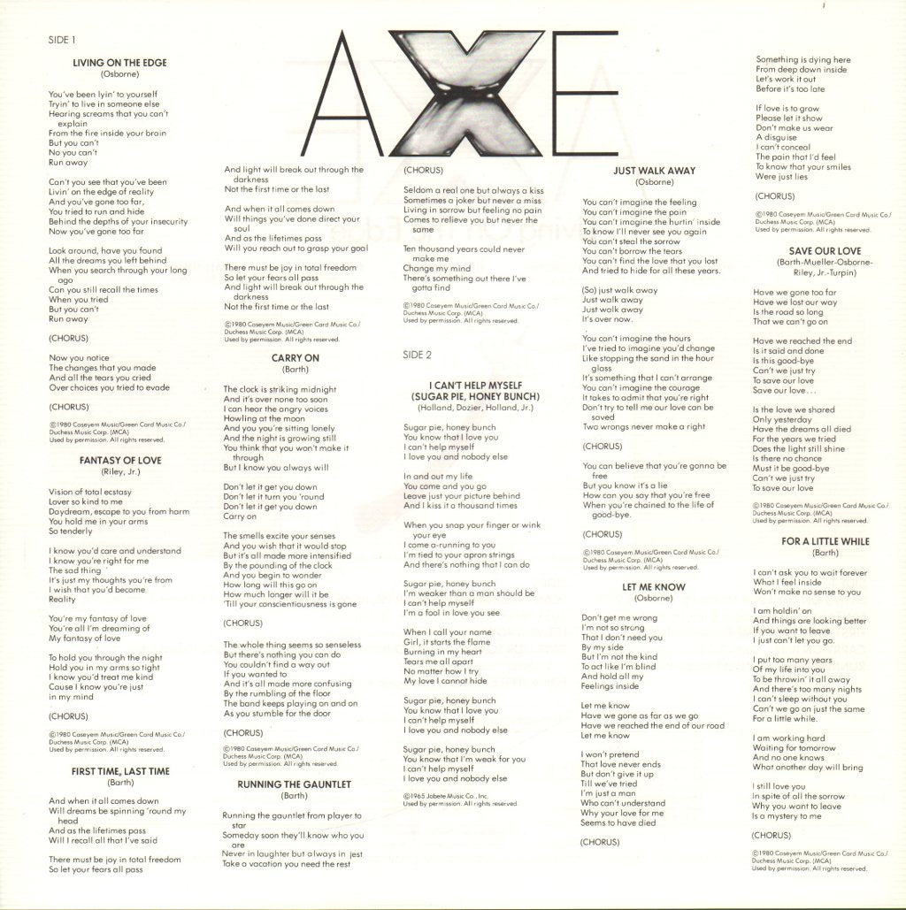 Axe - Living On The Edge - Lp