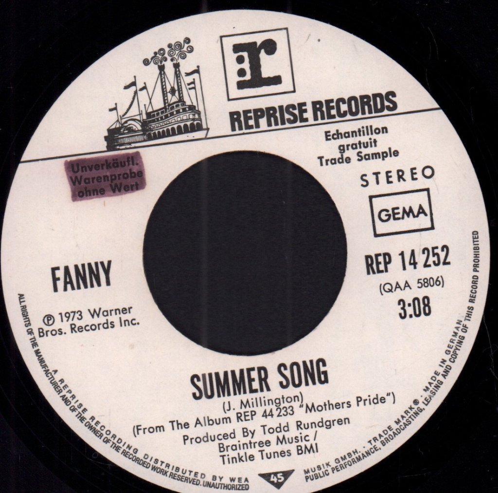 Fanny - Summer Song - 7 Inch