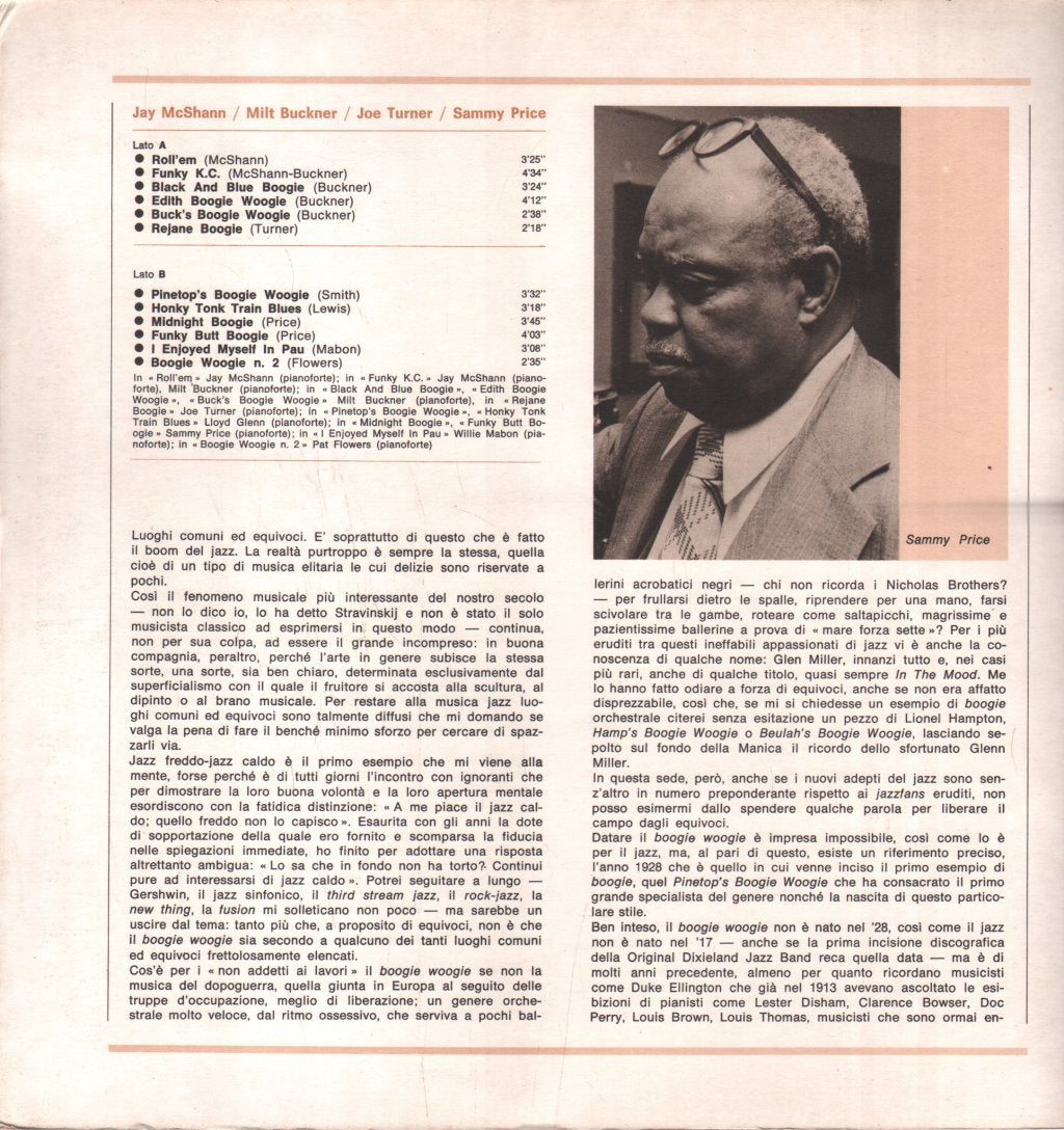 Jay Mcshann Milt Buckner Joe Turner And Sammy Price - I Giganti Del Jazz 63 - Lp