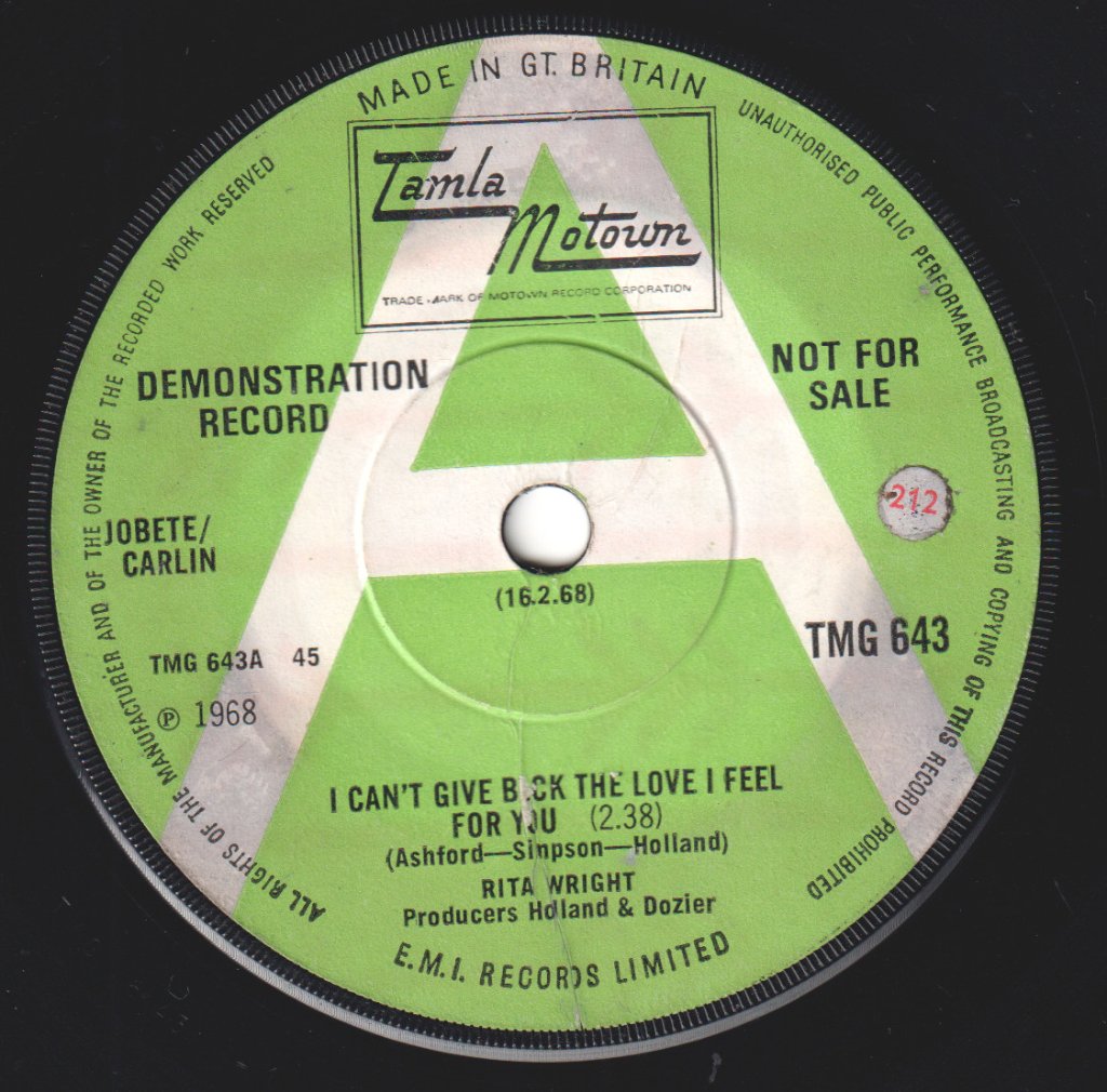 Rita Wright - I Can't Give Back The Love I Feel For You - 7 Inch