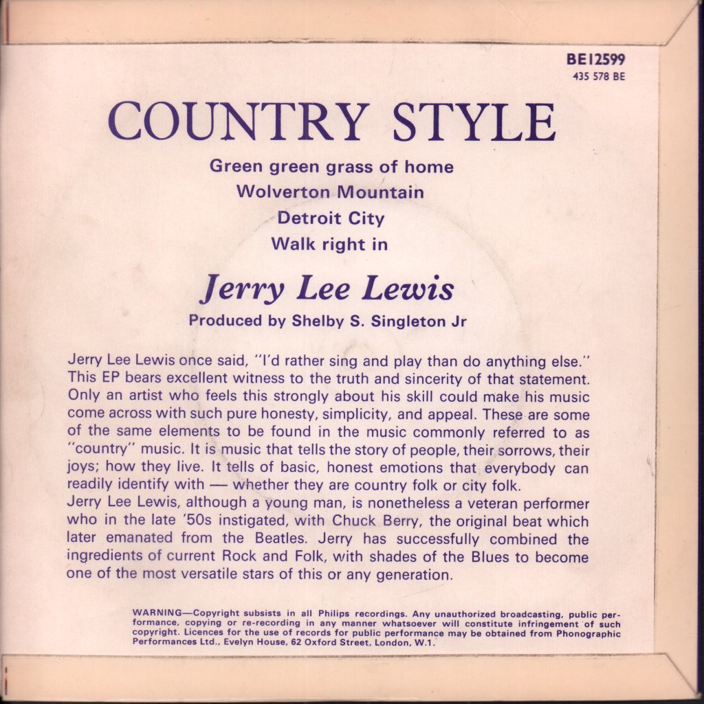 Jerry Lee Lewis - Country Style - 7 Inch