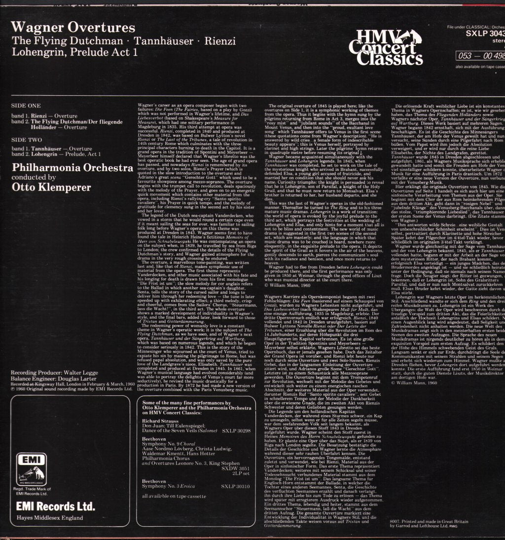 Otto Klemperer / Philharmonia Orchestra - Wagner Overtures - Lp