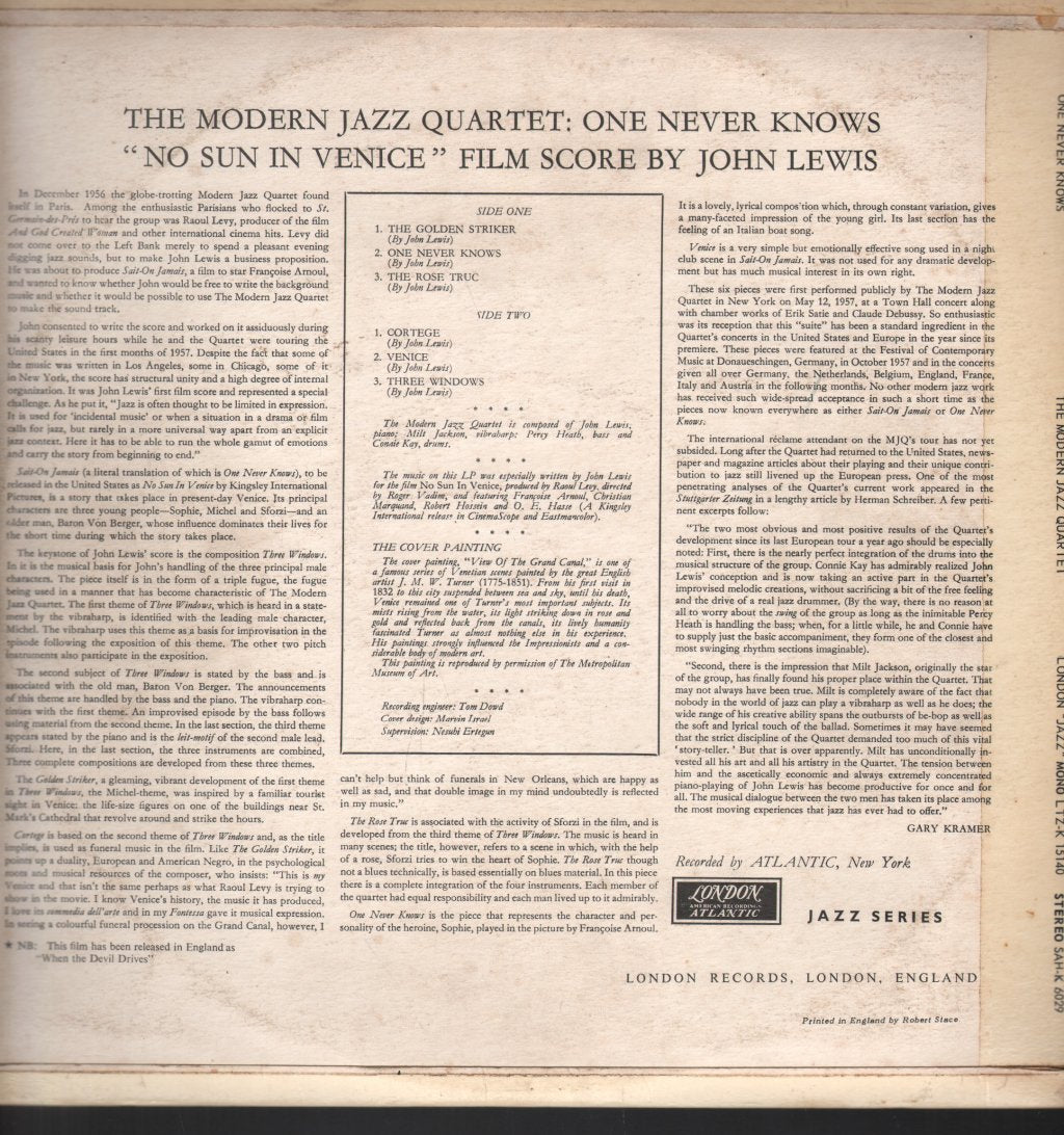 Modern Jazz Quartet - One Never Knows - Lp
