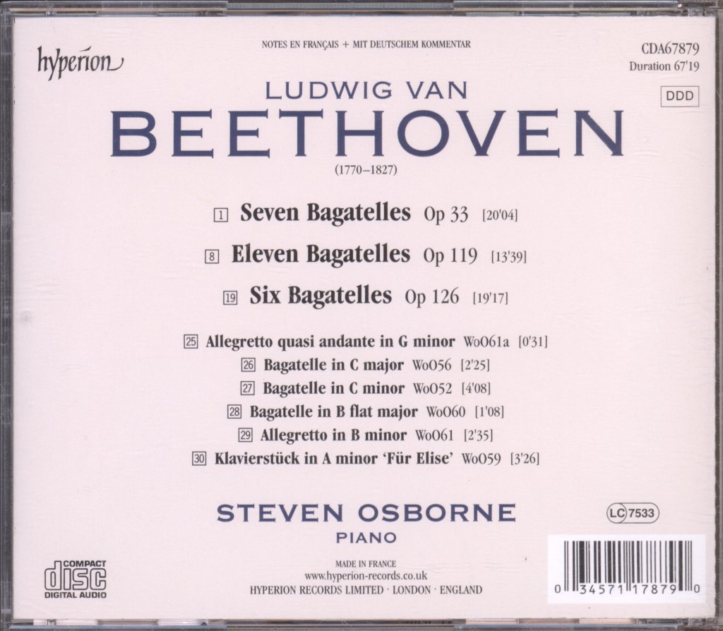 Steven Osborne - Bagatelles Opp 33, 119 & 126, WoO52, 56 & 59–61 - Cd
