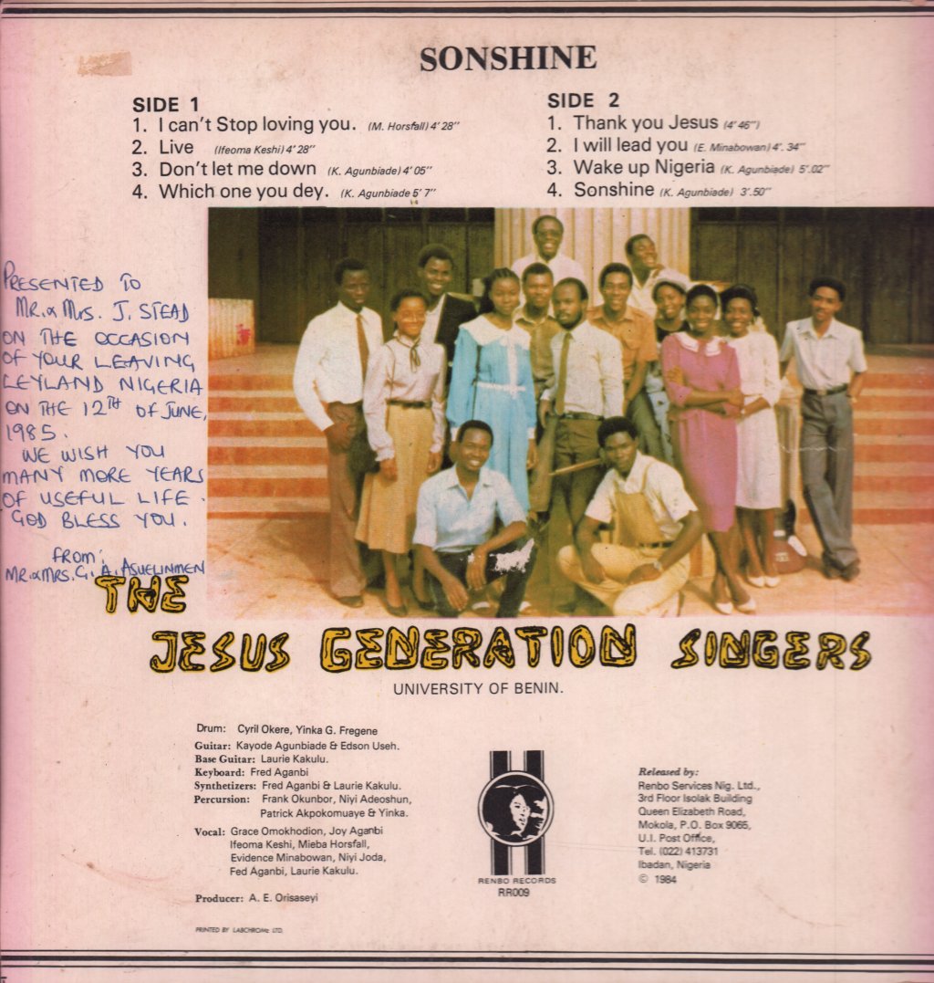 jesus generation singers - sonshine - Lp