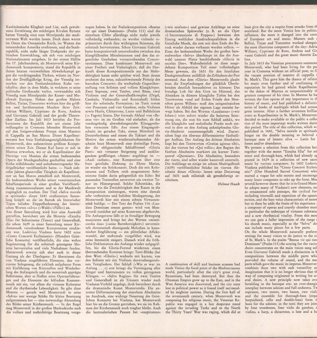 Dorothy Dorow / Birgit Nordin / Nigel Rogers / Ian Partridge / Monteverdi-Chor Hamburg - Claudio Monteverdi - Geistliche Konzerte - Lp