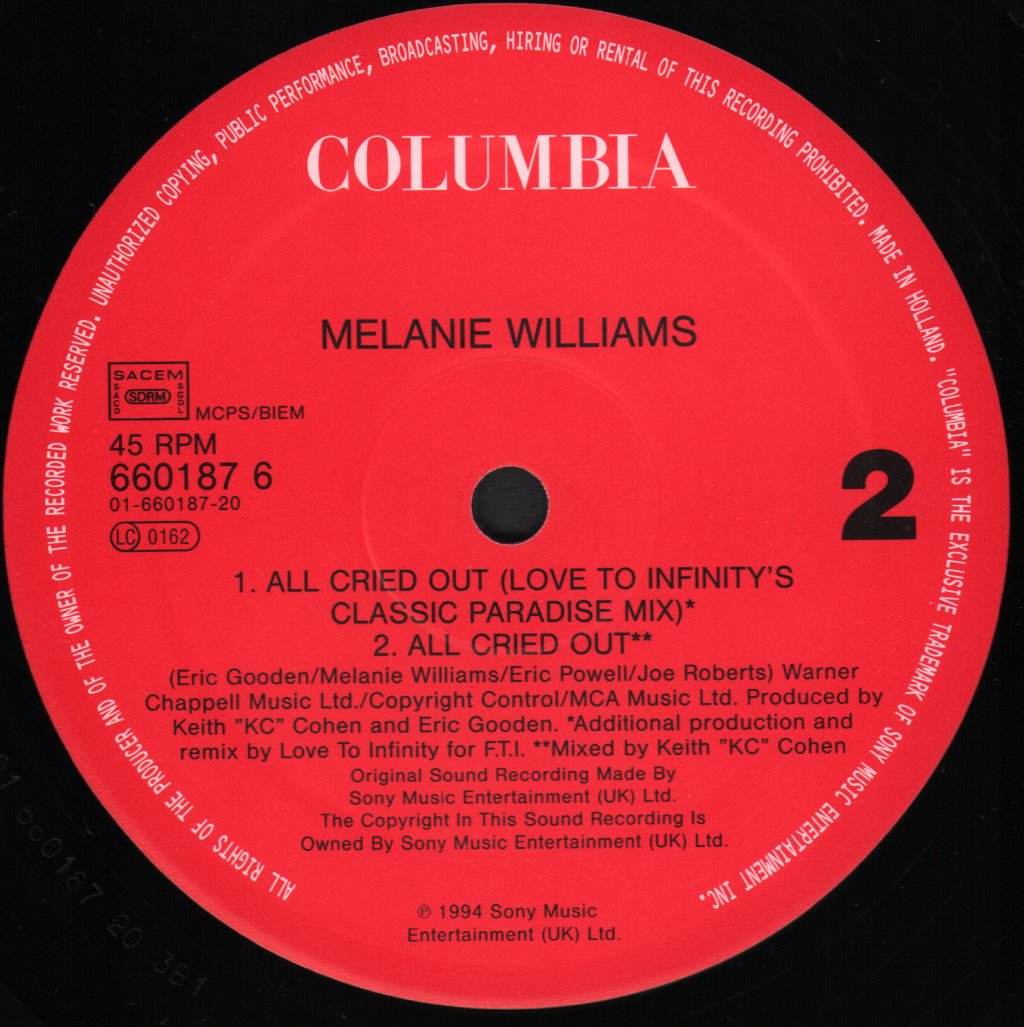 Melanie Williams - All Cried Out - 12 Inch