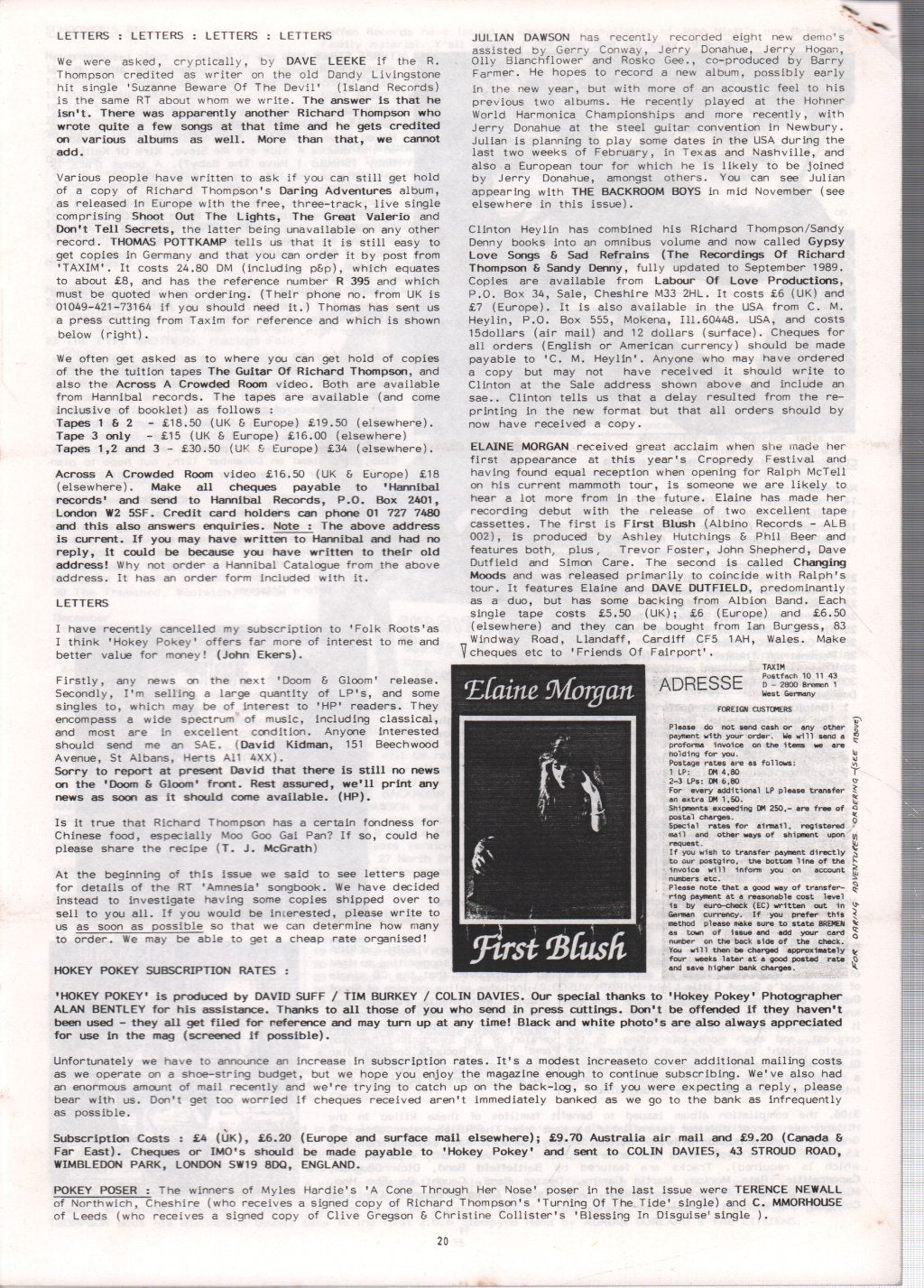 Richard Thompson - Hokey Pokey 17 - Winter 1989 - Fanzine