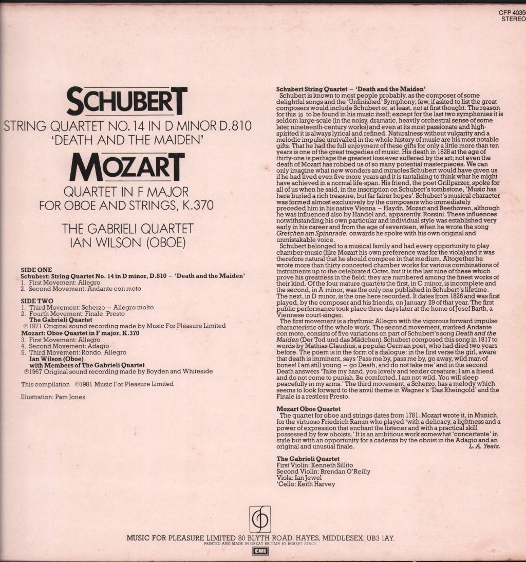 Gabrieli Quartet / Ian Wilson - Schubert - String Quartet No.14 In D Minor "Death And The Maiden" / Mozart - Oboe Quartet In F Major - Lp