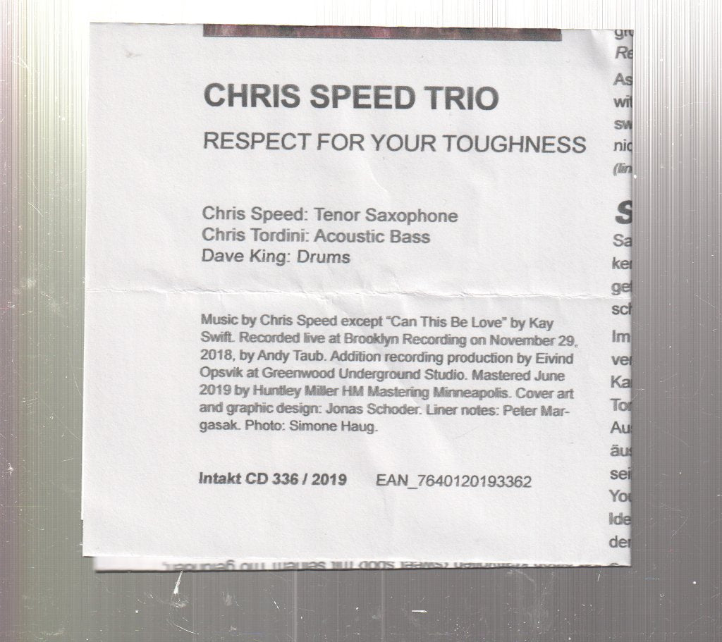 Chris Speed Trio - Respect For Your Toughness - Cd