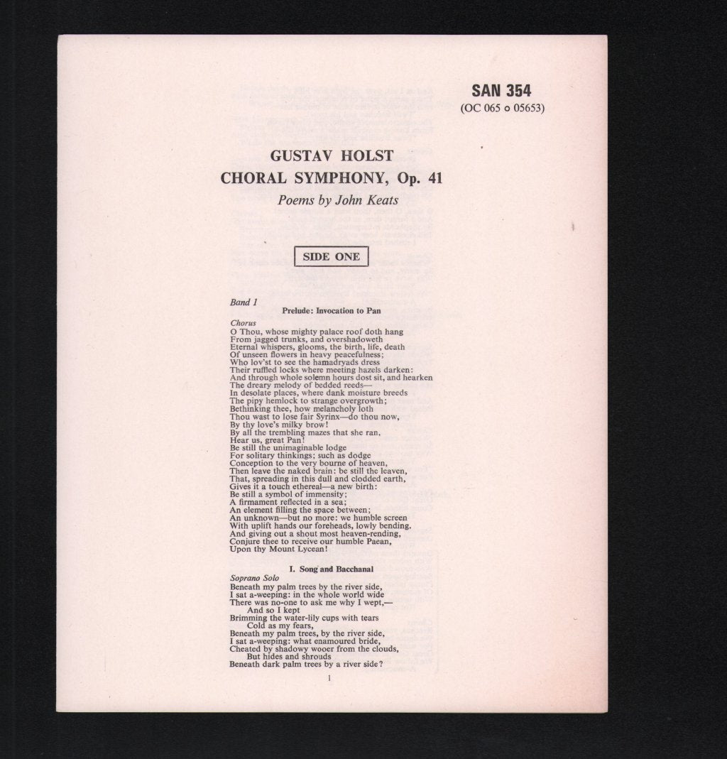 Sir Adrian Boult / London Philharmonic Orchestra / Felicity Palmer - Holst Choral Symphony - Lp