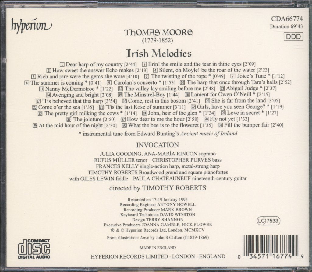 Timothy Roberts, Thomas Moore - Thomas Moore's Irish Melodies - Invocations - Cd