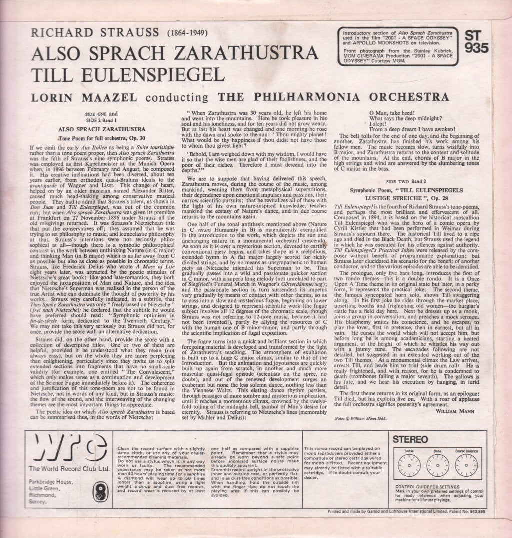 Philharmonia Orchestra - strauss Also Sprach Zarathustra Till Eulenspiegel - Lp