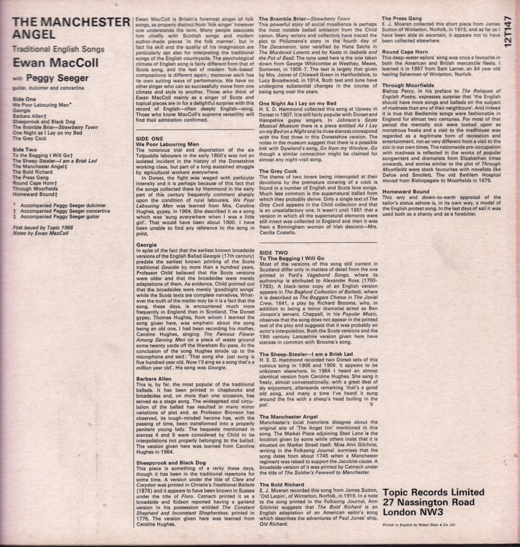Ewan MacColl With Peggy Seeger - Manchester Angel - Lp