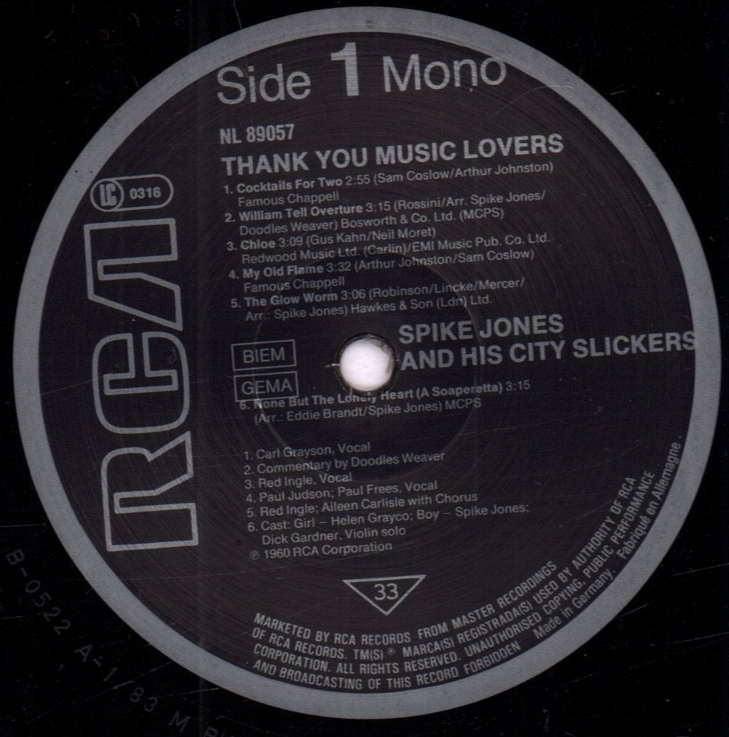 Spike Jones And His City Slickers - Thank You, Music Lovers! - Lp