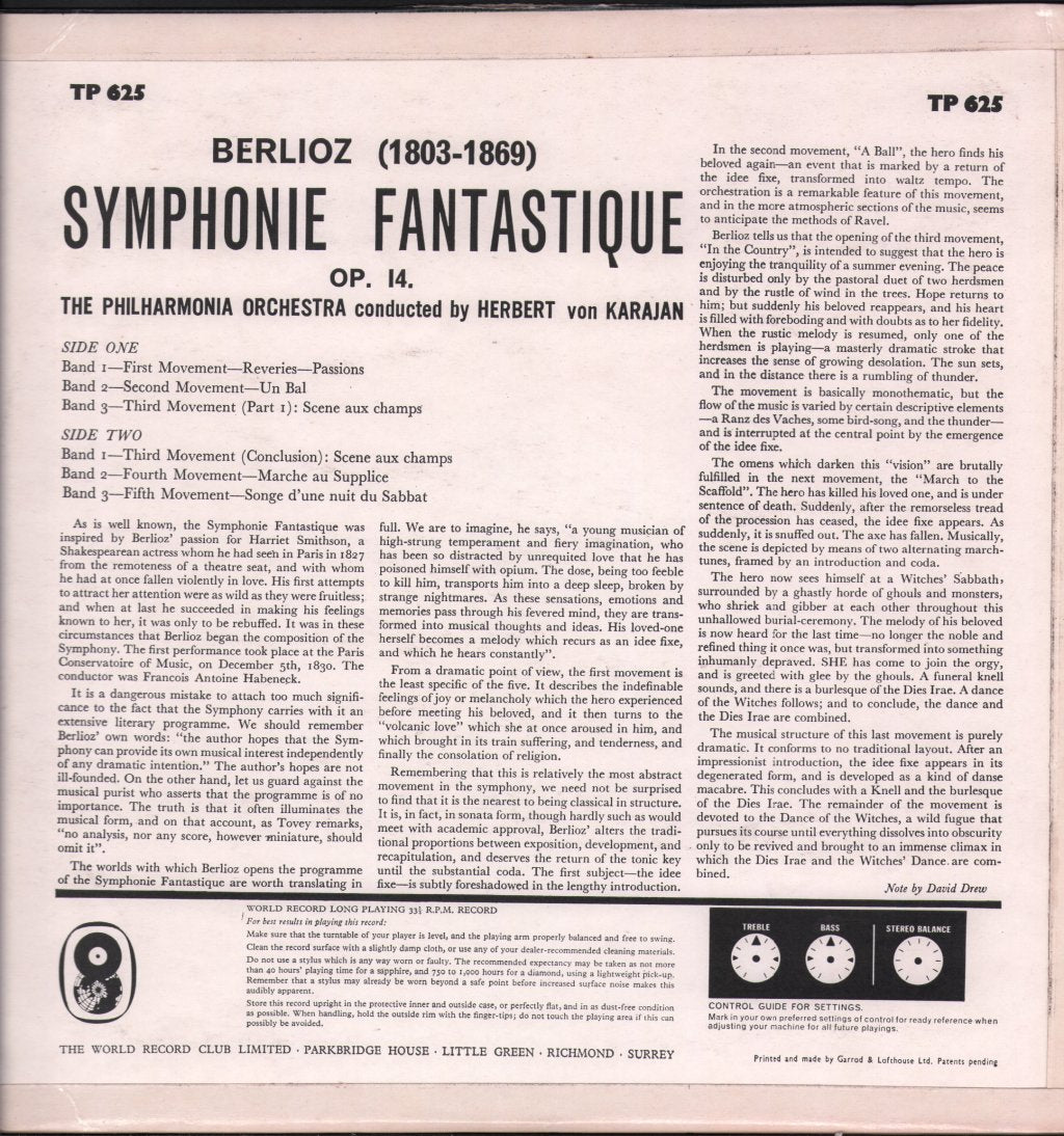 Philharmonia Orchestra / Herbert Von Karajan - Berlioz - Symphonie Fantastique - Lp