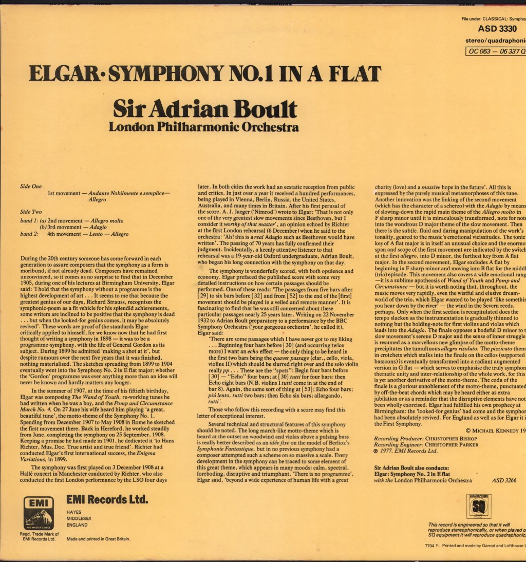 Sir Adrian Boult - Elgar Symphony No.1 - Lp