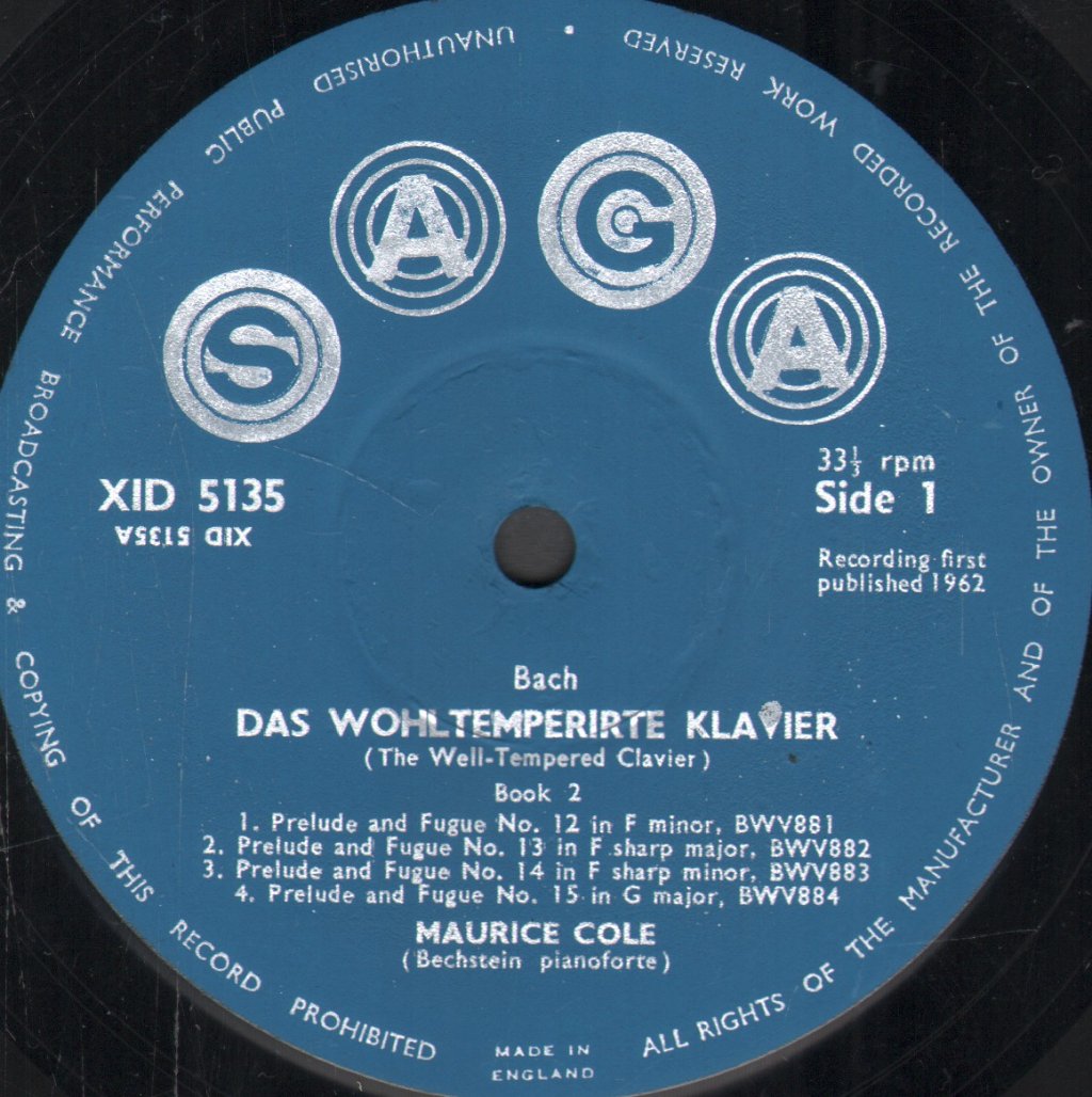 Maurice Cole - J.S. Bach - Das Wohltemperirte Klavier (Vol 5) - Lp