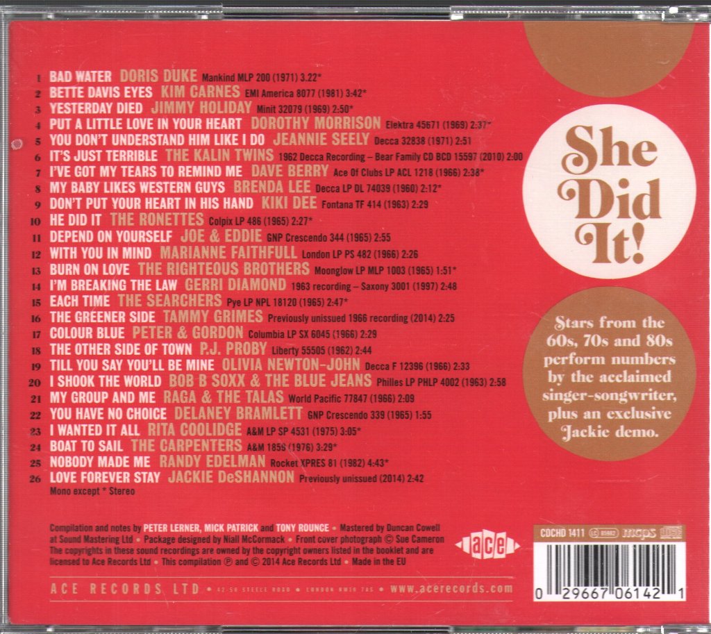Various Artists - She Did It! (The Songs Of Jackie DeShannon Volume 2) - Cd