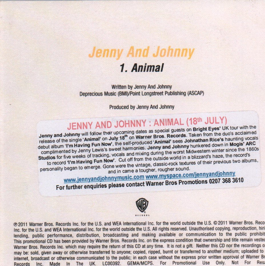 Jenny And Johnny - Animal - Cdr