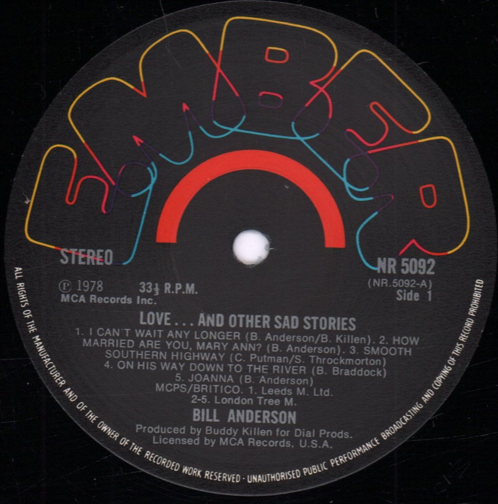 Bill Anderson - Love And Other Sad Stories - Lp