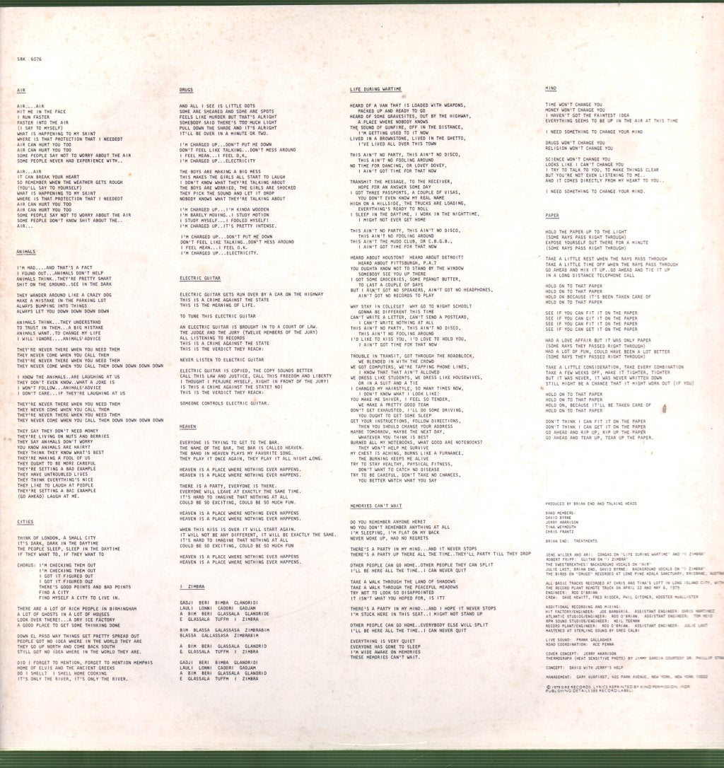Talking Heads - Fear Of Music - Lp