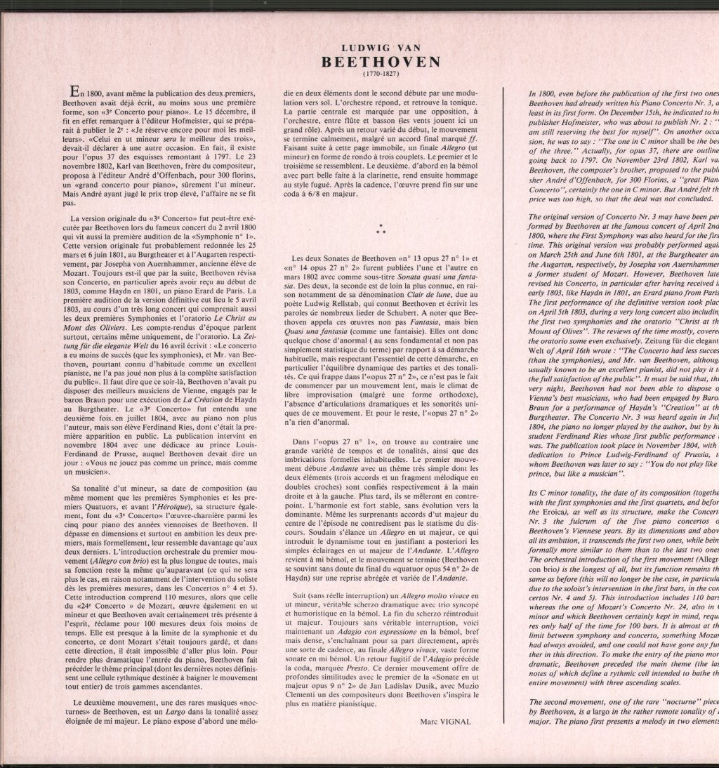 Jeremy Menuhin / Yehudi Menuhin / Royal Philharmonic Orchestra - Beethoven - 3e Concerto / 13e Sonate "Quasi Una Fantasia" - Lp
